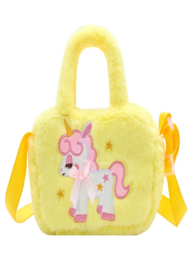 AVSHUB Kids Cute Mini Crossbody Bag | Small Plush Unicorrn Bag | Purse | Handbag for Baby Girls (Yellow) - Image 1